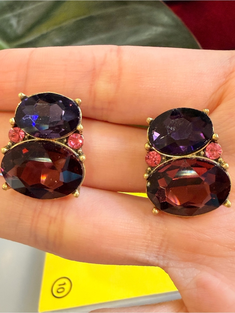 Gold-Tone Purple & Burgundy Crystal Stud Earrings - Picture 7 of 7